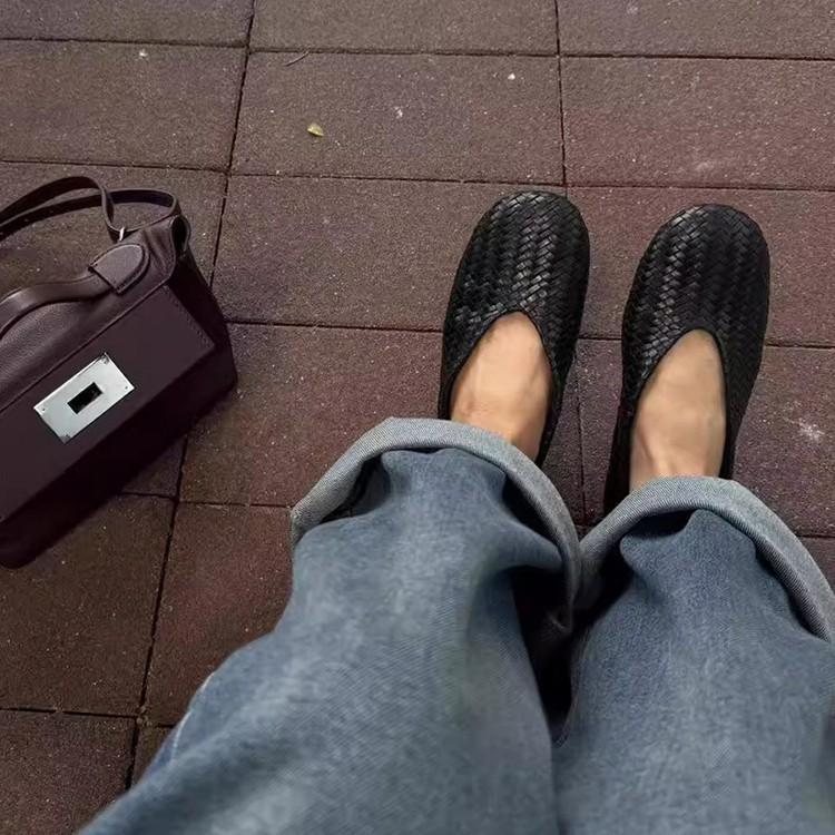 Wersja ze skóry owczej~ Koreańska wersja niszowy design miękka skóra lekkie płaskie buty wygodne plecione buty buty babci buty damskie pojedyncze buty kobiety