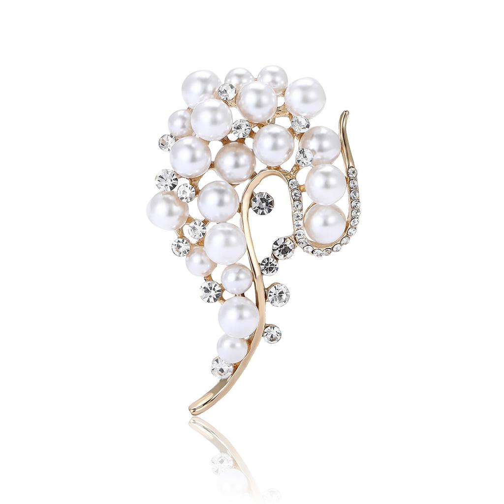 Delicate Alloy Diamond-Encrusted Pearl Brooch Temperament High-End Women'S Cardigan Coat Corsage Jewelry Pin