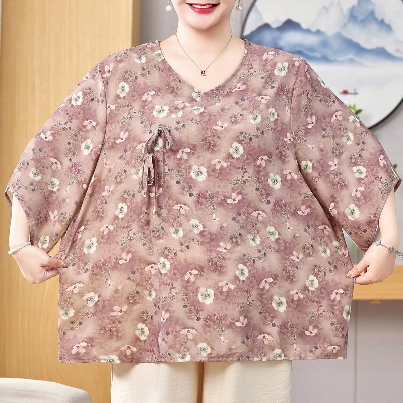 Plussstørrelse 3XL-8XL Sommer Casual Bluser for Kvinner Topper Løse Vintage Klær Oversize Halvermet Skjorte