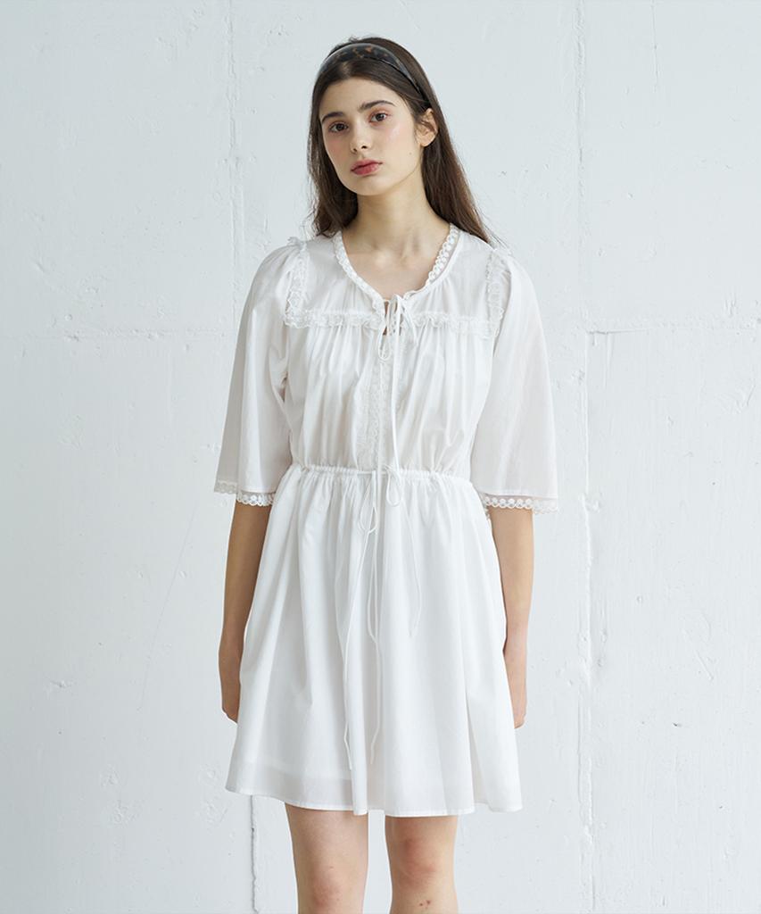 Bember Diana Lace Trim Coat Dress_White