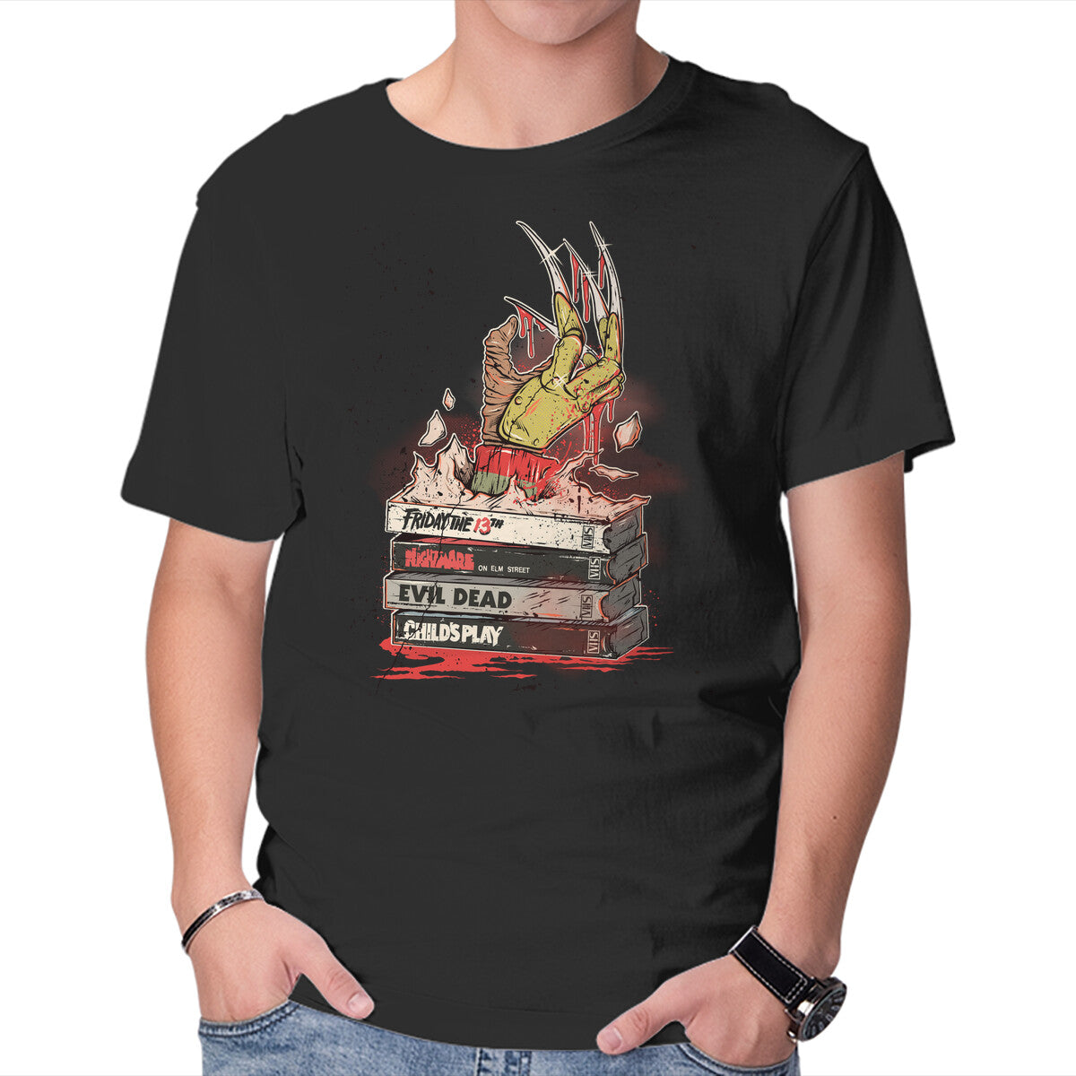 Unisex Crew Neck T-Shirt 80s VHS Horror Cult Graphic Short Sleeve Casual Tee S