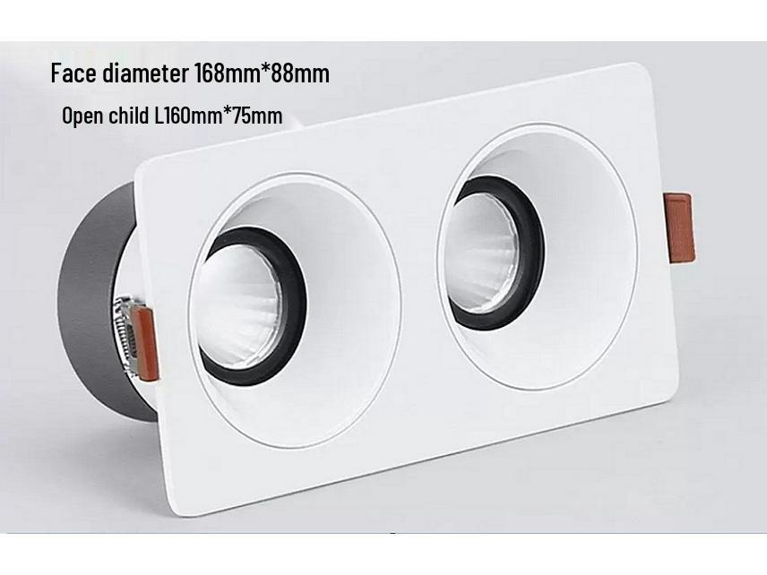 Double-Head Recessed Anti-Glare Square Spotlight with Deep Cup for Living Rooms