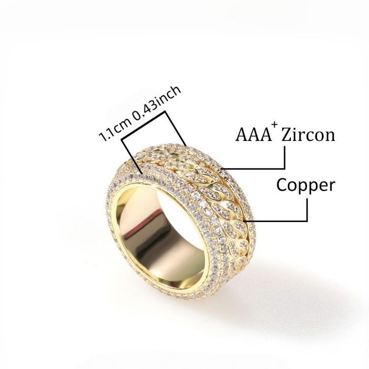 Electroplated Zircon Rotatable Cuban Geometric Unisex Ring - 2025 Summer Hip-Hop Jewelry