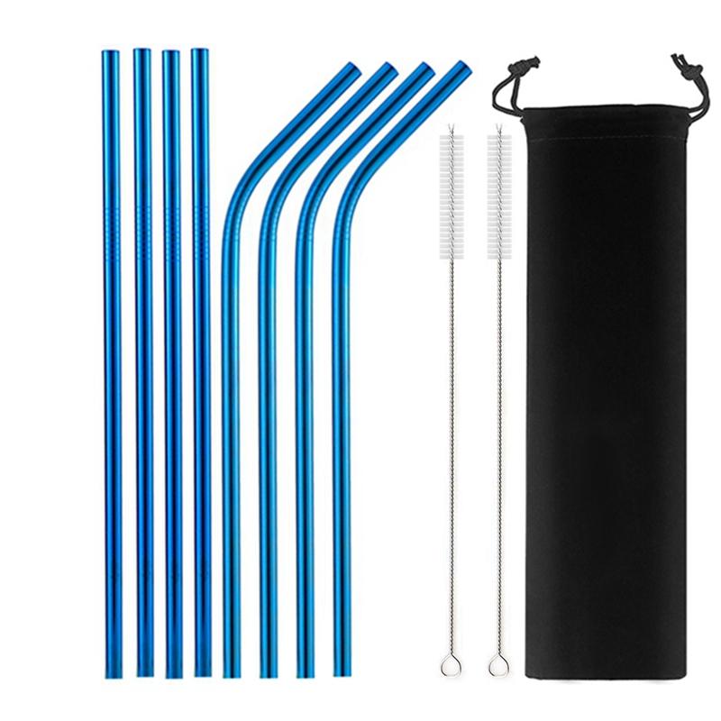 10 Colors Eco-Friendly Metal Drinking Straw 304 Stainless Steel Straws Set Reusable Colorful Bar Party Drinkware Straw Accessory