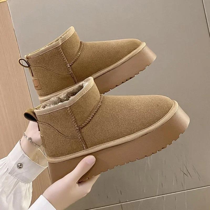 New Winter Women Short Plush Warm Snow Boots Casual Shoes Suede Fur Chelsea Ankle Boots Flats Platform Ladies Shoes Botas