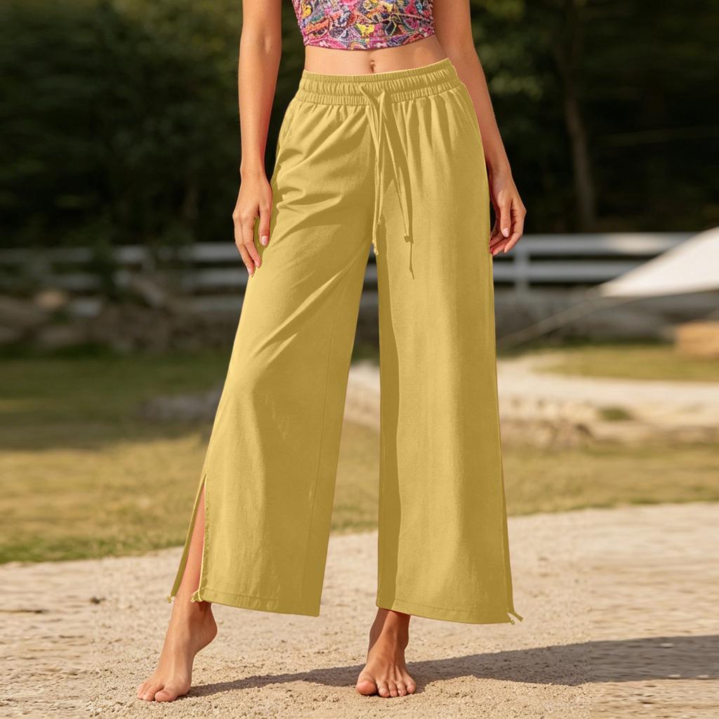 Women's High Waist Wide Leg Yoga Pants - Split Hem Tapered Joggers for Dance, Pilates, Fitness