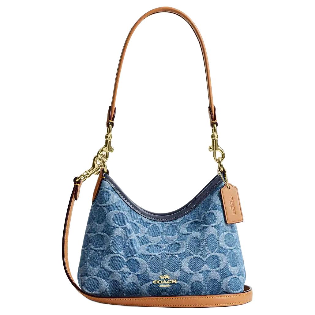 

Coach Laurel 19 Removable Shoulder Strap Zipper Closure Denim Canvas Shoulder Bag Small Women shoulder bag Blue CDQ27-IMTYV Gift Box Set (Basic Set+Yellow Box)