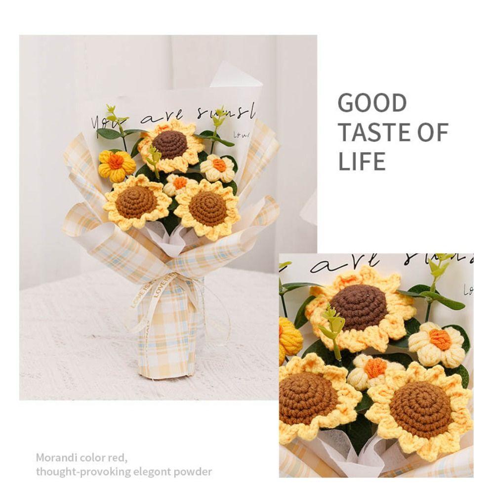 Sunflower Crochet Flower Bouquet Woven Preserved Flower New Artificial Flowers  Graduation Gifts