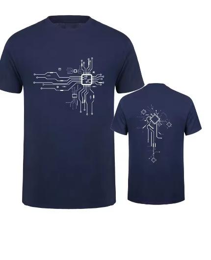 New Men's T-Shirt O-Neck Men's T-Shirt, Men's T-Shirt CPU Processor Circuit Diagram Printing Man Top T-Shirt T