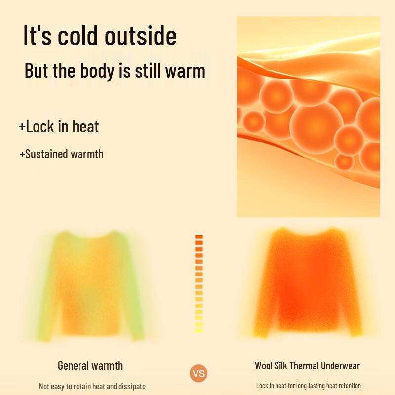 ME FEELING Men's Fleece-Lined Wool-Silk Thermal Underwear Set