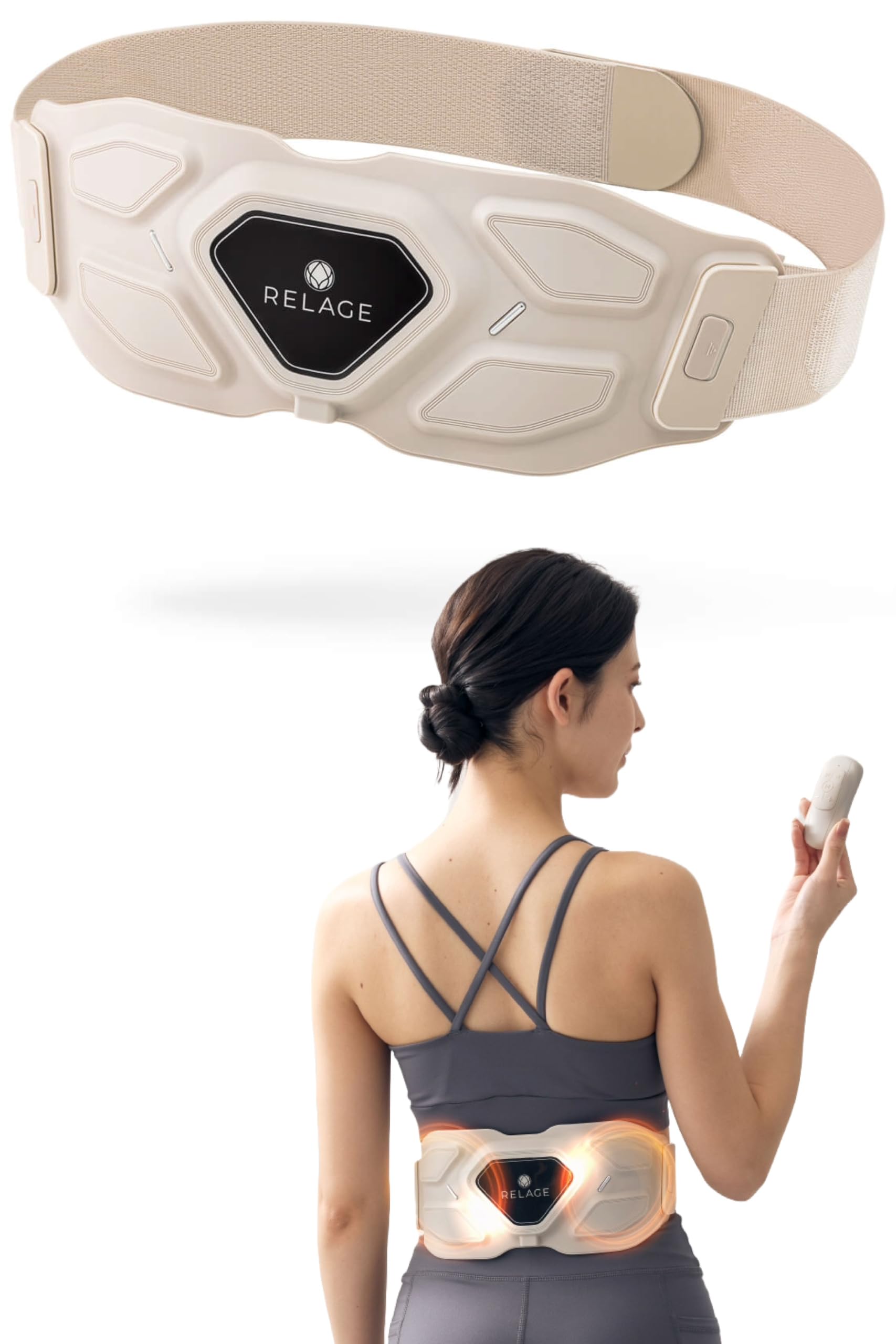 

RELAGE Back Care Abdominal Muscle Belt with EMS Vibration and Heat for Inner Care, Lower Back and Abdominal Care, Relaxation, Cordless, Quiet, Gift