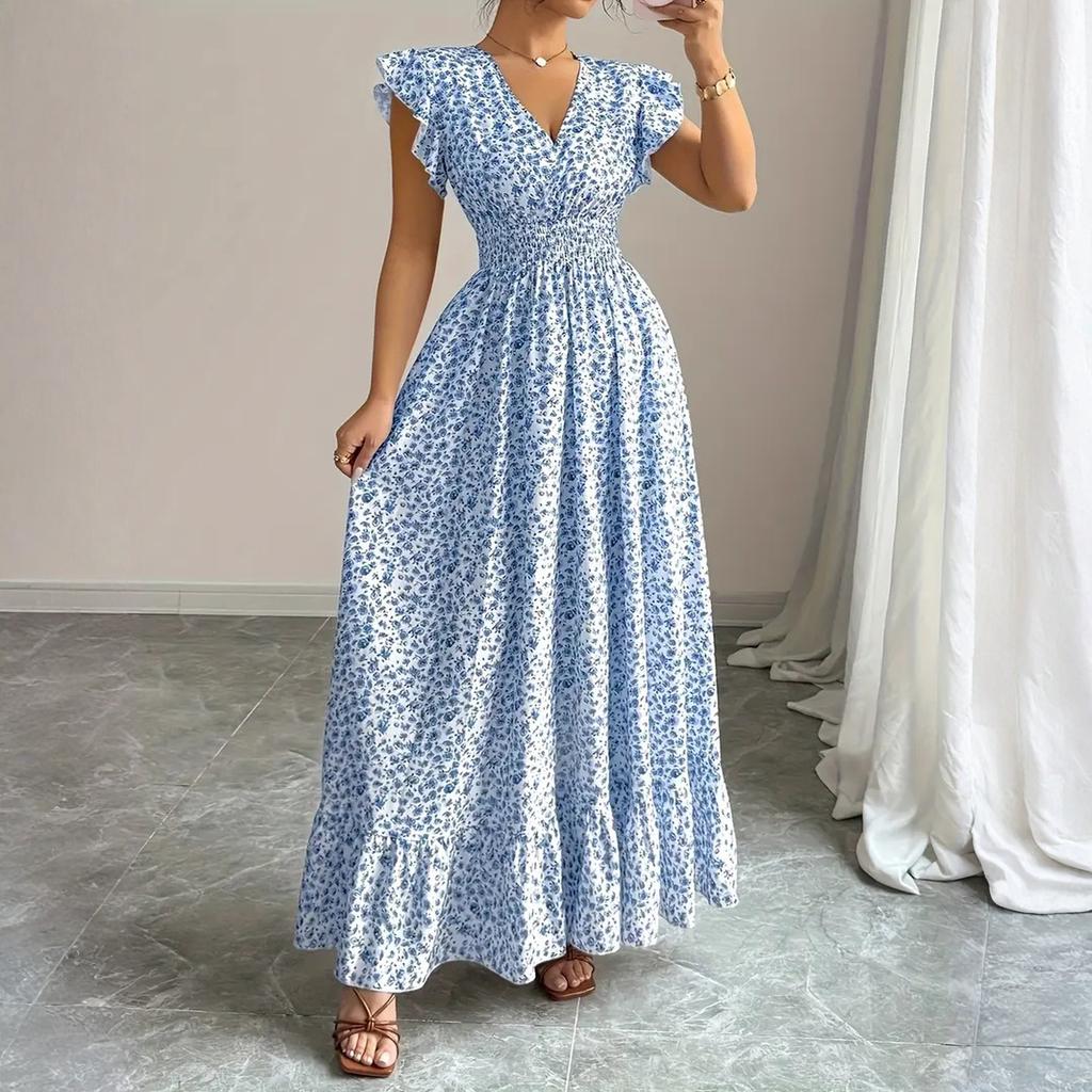 Women's Dress Casual Flowy Dresses  R-neck Vocation Boho Beach Sundress