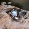 WOSIKATE Vintage Rose Flower Gold Colour Moonstone Thai CopperRing For Women  CopperFashion Jewellery Finger Ring