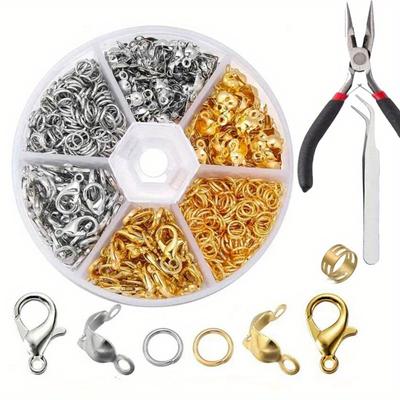 Lot de 463 fermoirs à bijoux, fermoirs mousquetons pour la fabrication de bijoux, anneaux de jonction, connecteurs avec boîtier en plastique, fermoirs pour collier, bracelet, cheville
