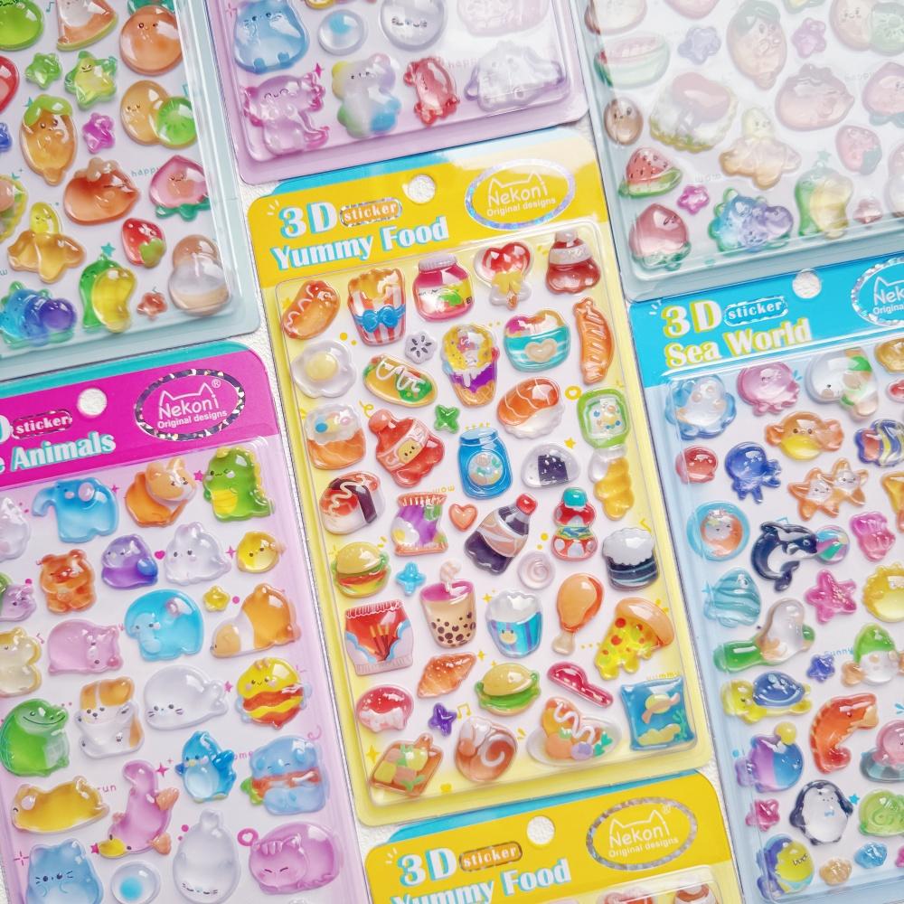 Nekoni 3D Relief Cartoon Food Fruits Stickers Set For Scrapbooking Diy Journal Cute Stationery Decals