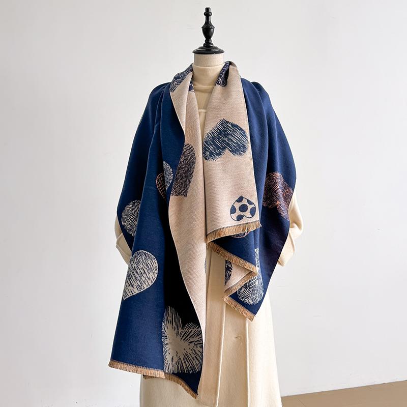 Women'S Fashion Faux Cashmere Winter Scarf Vintage Printed With Tassels Thick Warm Pashmina Two-Sided Outdoor Shawls Wraps