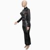 Women Fashion Sets Evening Dress Sexy Clubwear Black Long Sleeve Rhinestone T-Shirt and Skirt 2 Pcs Sets S-2XL
