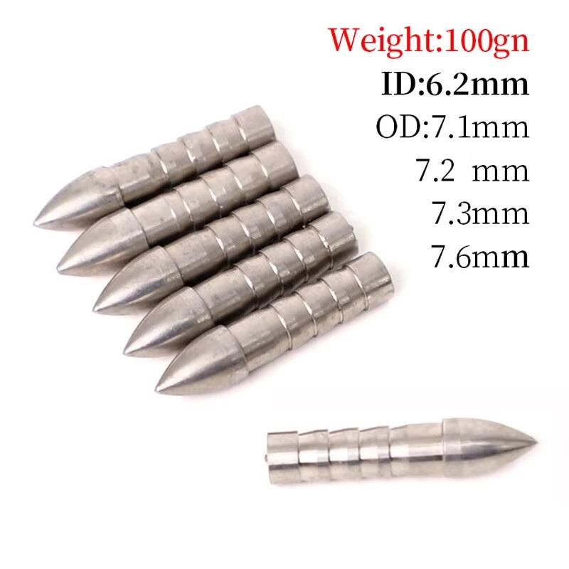6/12/24pcs 75/80/100grain Insert Arrow Head Stainsteel Tips for ID 6.2mm Shaft Archery Accessory 5