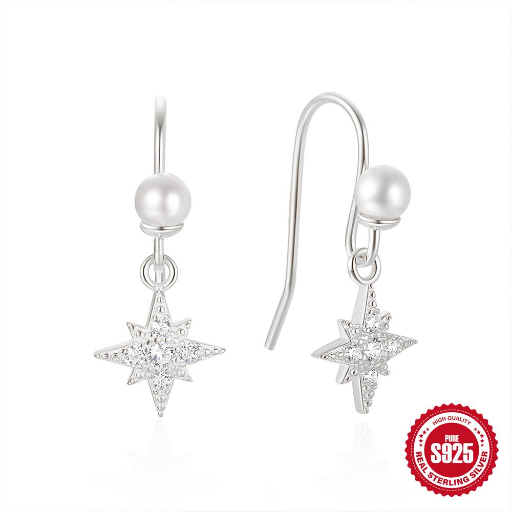 Ins Pearl Zircon S925 Sterling Silver Temperament Elegant Design Earrings Earrings Ear Hooks Pearl Earrings