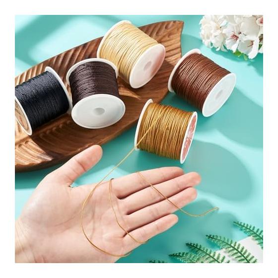 Beadthoven Nylon Thread Macrame String Cotton Rope 5 Roll Set 0.8mm Diameter Mixed Color 38-45m/roll Craft Accessories Braided String Weaving Yarn