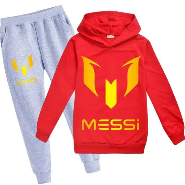Kids' Messi Football Hoodie & Pants Set - 2-Piece Casual Sportswear for Boys & Girls, Spring & Autumn