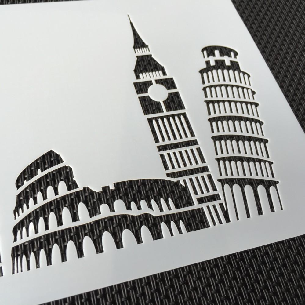 World Map & Landmark Building Cake Stencil Newest Cake Design Stencil Fondant Molds Art Stencil Cake Decorating Tool Bakeware