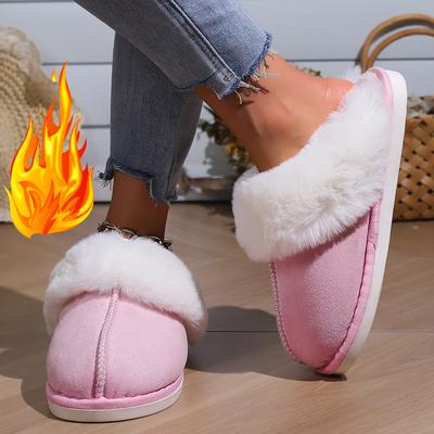 Pantoufles plates chaudes d'hiver en fourrure pour femmes, en faux daim, moelleuses, en fourrure, pour la maison, confortables, antidérapantes, en coton, pour l'intérieur