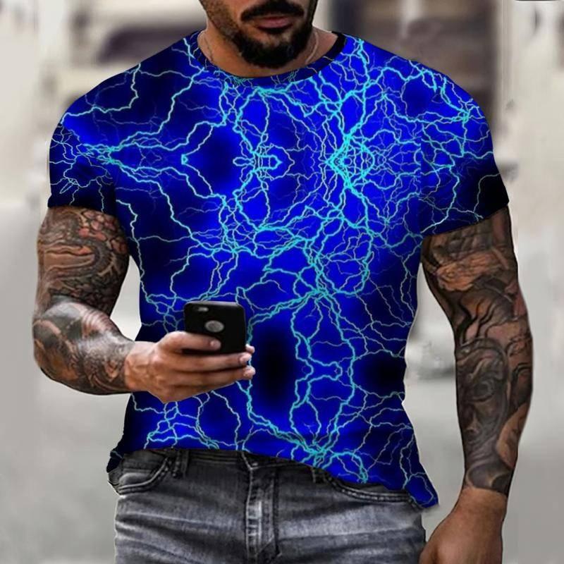 Letní tričko s kulatým výstřihem a 3D uměleckými vzory krajiny, módní, ležérní, s krátkým rukávem, pánské