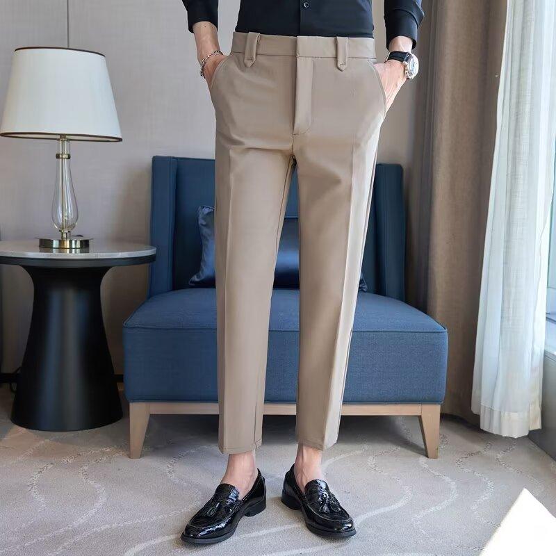 Trousers men's spring and summer new trend light and mature style slim straight pants men's fashion casual large size temperament nine-point pants