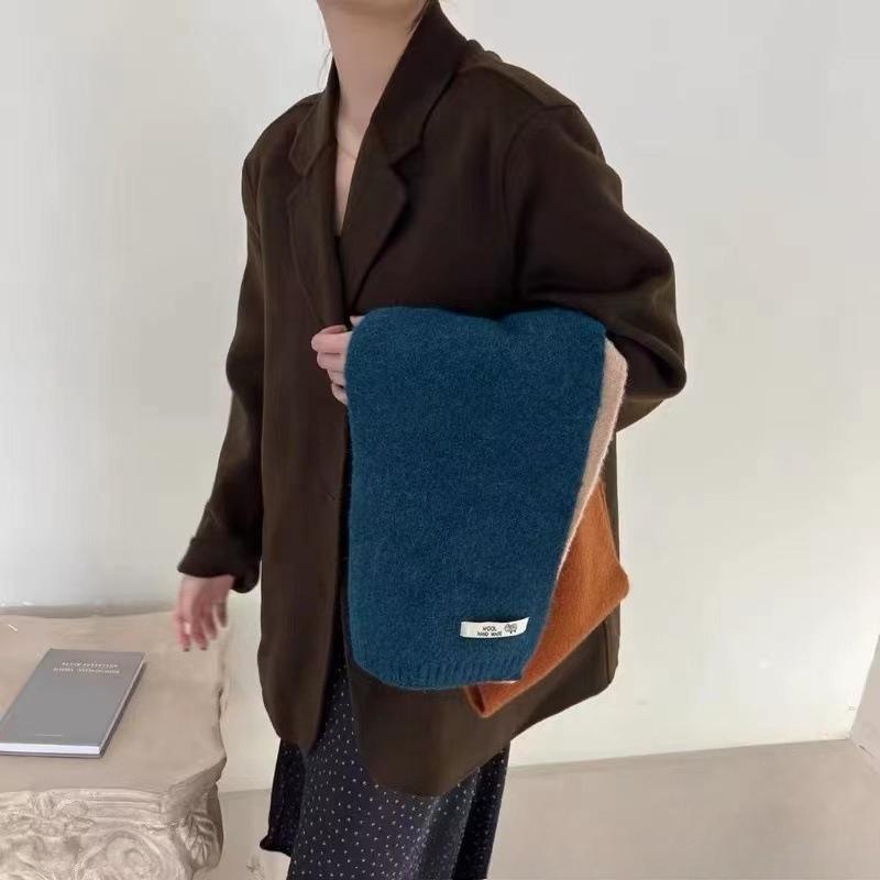 New Winter Three Color Contrasting Scarf for Women Woolen Knitted Warm Shawl Trendy Universal Scarf for Men Versatile