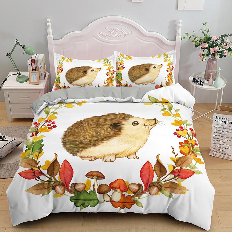 Cute Hedgehog Duvet Cover 3D Cartoon Animal Bedding Set King Full Queen Size Microfiber 3PCS Comforter Cover With Pillowcases
