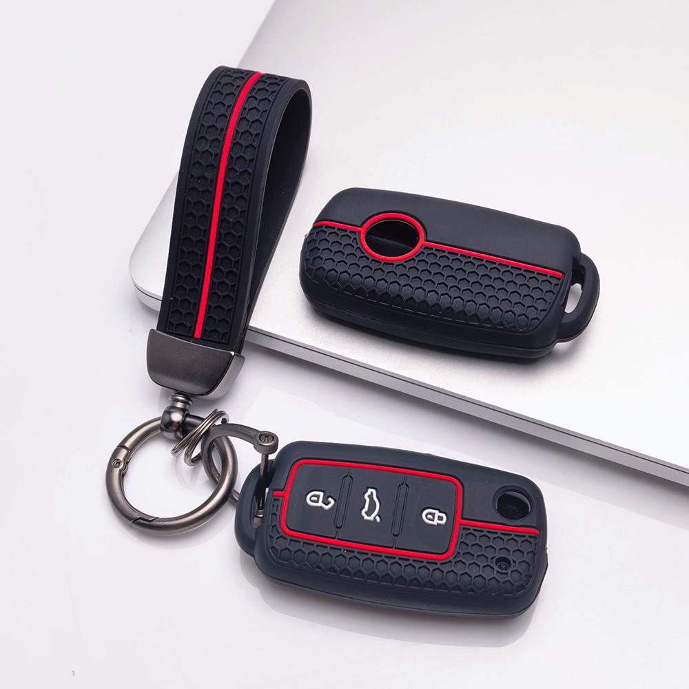 Key Fob Cover for VW Golf Polo Passat Tiguan Jetta Octavia B7 B8 with Keychain Anti-Scratch Guard Shockproof Protection Soft Grip Texture