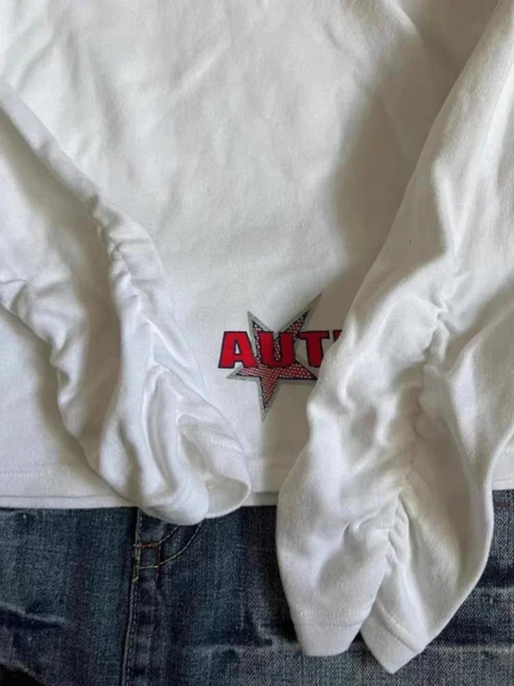 VAYLA Tricouri Femei Vintage Y2k Albe Grunge Grafice Mânecă Lungă Tricouri Harajuku Estetică 2000s Streetwear Retro American