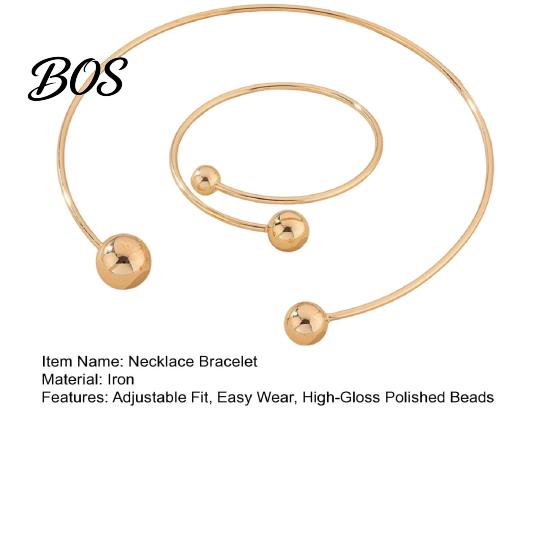 Daily Wear Jewelry 2Pcs/Set Necklace Bracelet Set, Adjustable Opening with Double Ball Set Beads, Fade Resistant Choker for Minimalist Gift