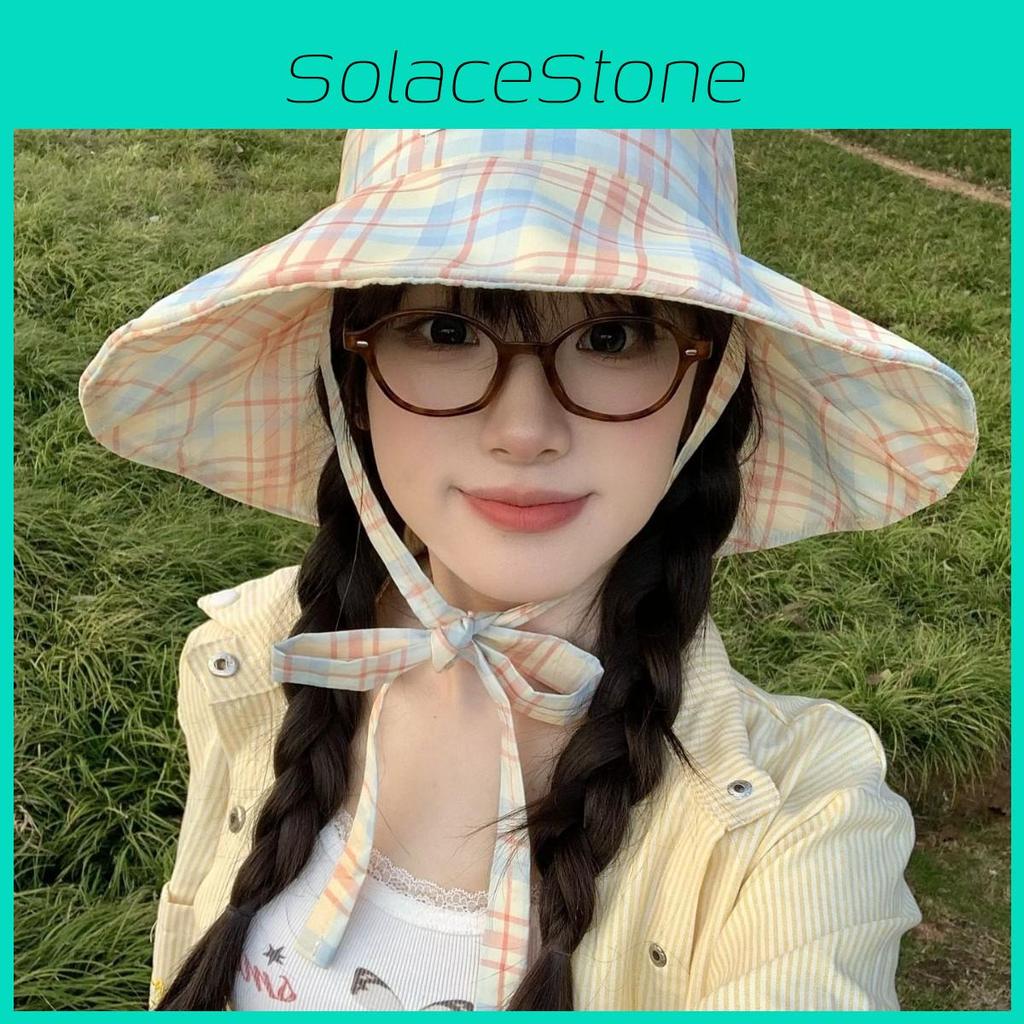 Fashionable Spring Summer Fisherman Hat For Women In Yellow And Orange Checkered Pattern With Uv Shielding