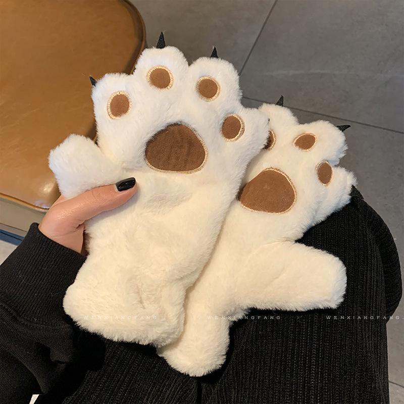 Cozy Bear Paw Fleece-Lined Winter Gloves for Girls