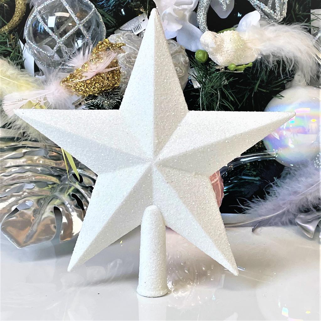 Christmas Tree Topper - White Glitter Star 20 Cm