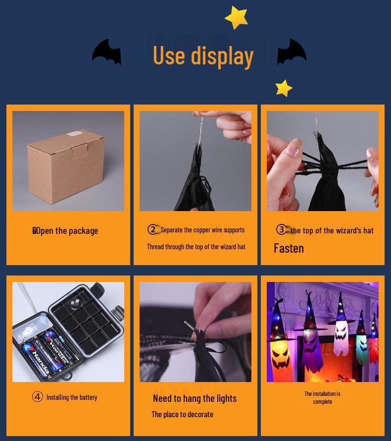 Glowing Halloween Wizard Hat LED String Lights for Outdoor Decorations