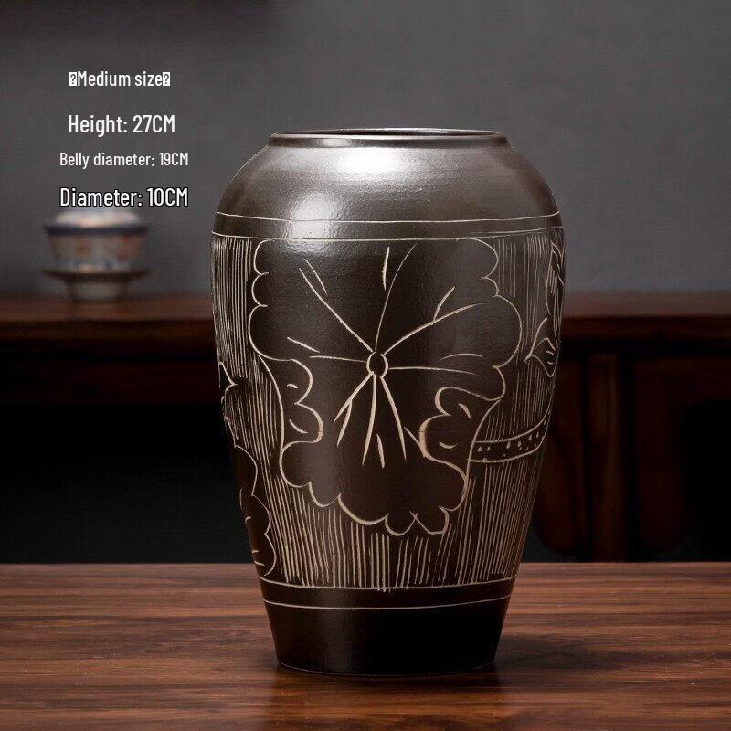 Hand-Carved Ceramic Cylindrical Flower Vase