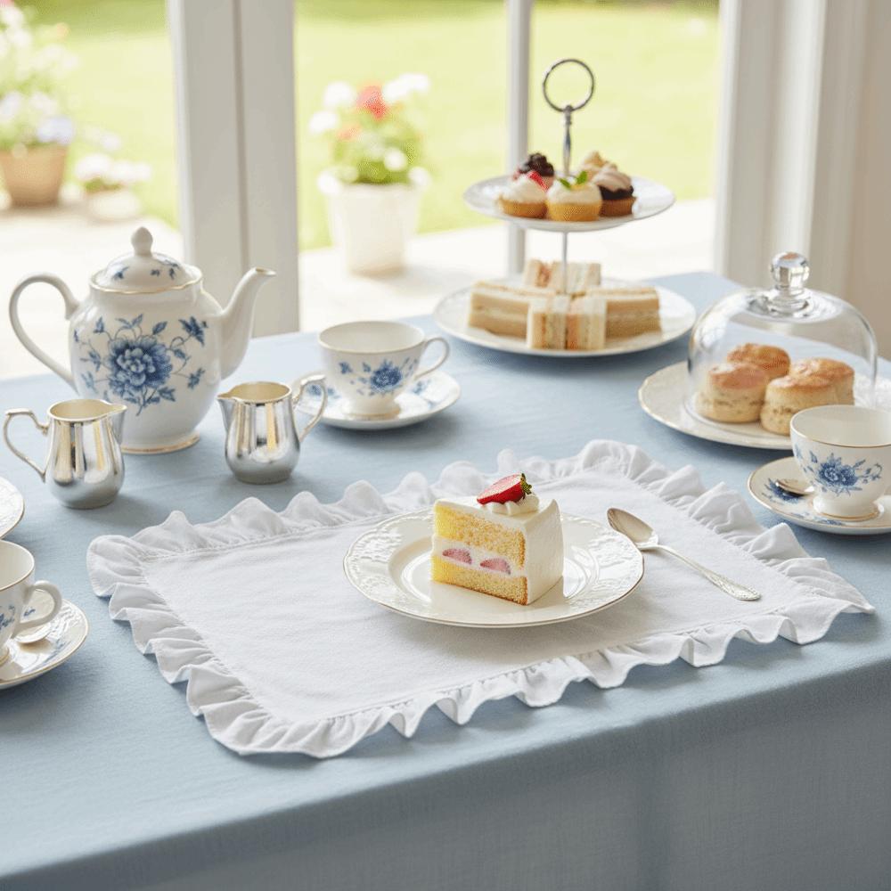 INS French-style Ruffled Edge Place Mat Solid Color Rectangular Afternoon Tea Tableware Mat Cotton Insulated Mat Party