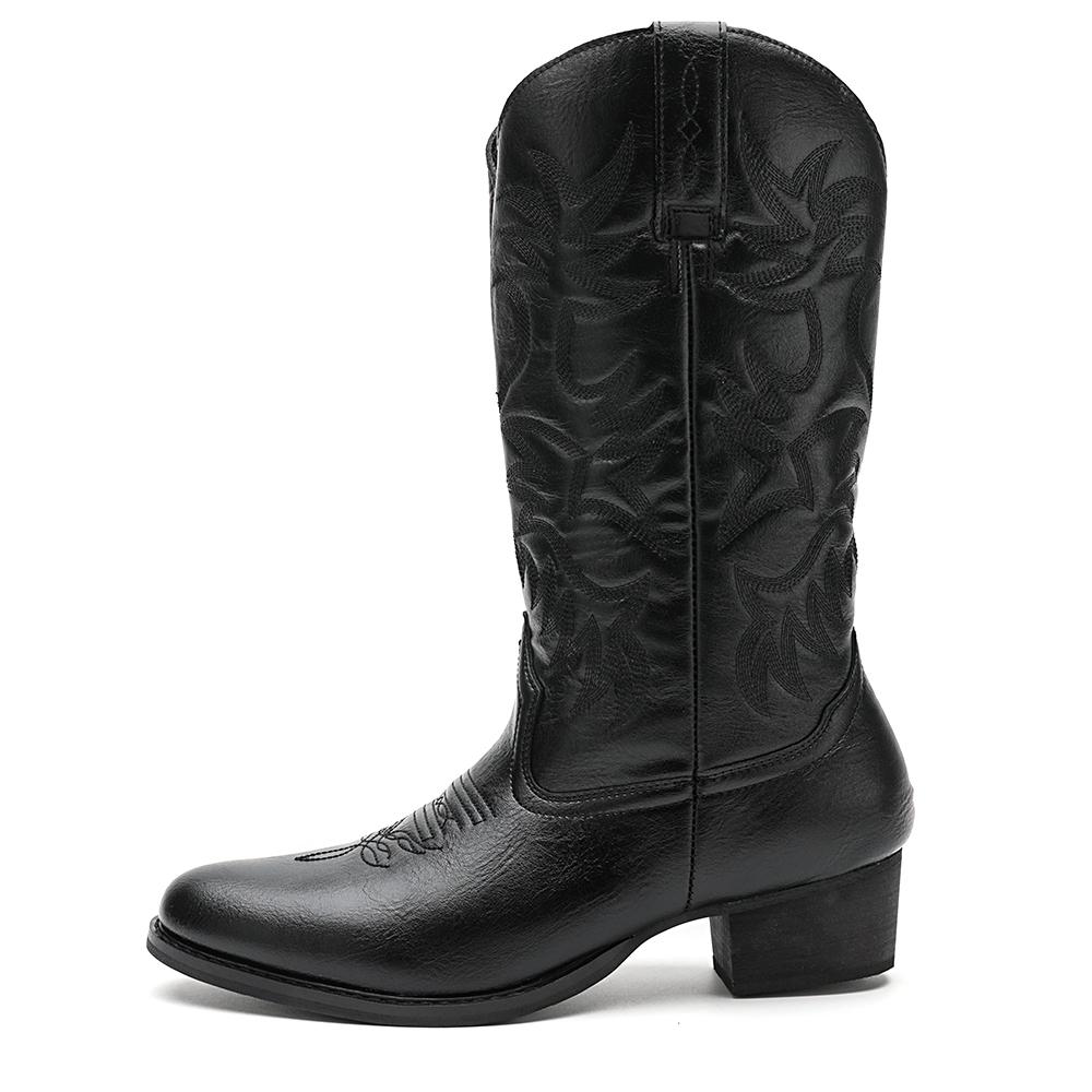 

10AMioeert Men s Heritage Round Toe Wooden heel sole Embroidered Western Cowboy Boots 48