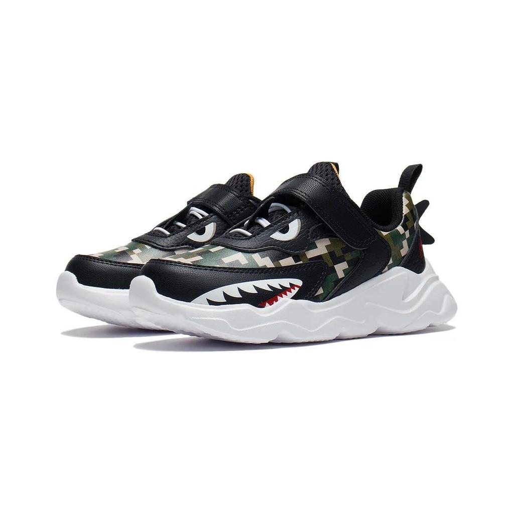 Li Ning Childrens Flying Disc Comfortable Non-Slip Shock Absorbing Casual Shoes Kids Casual Shoes Black Green YKNS082-17