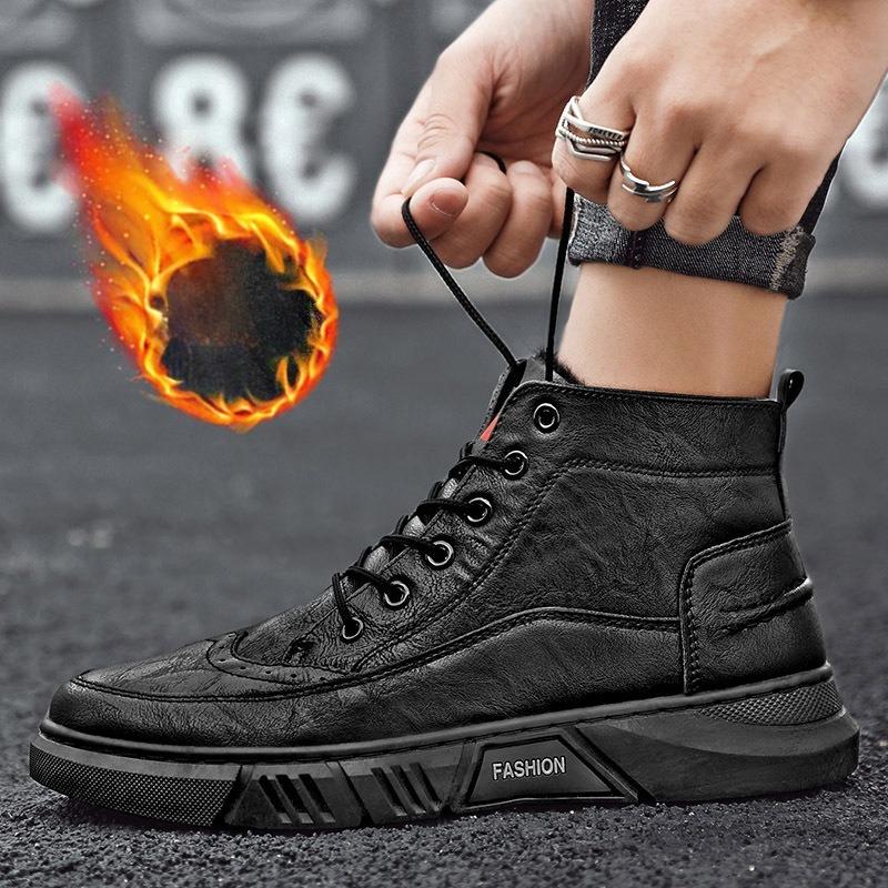

Winter Men Cotton Shoes Padded High-top Leather Shoes Warm Men Shoes Business Leather Boots Casual Men Boots Comfortable Minimalist Versatile Shoes 39