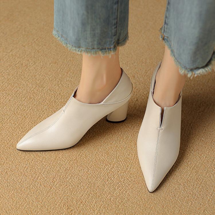

Fashion NEW Spring/Autumn Women Pumps Pointed Toe Chunky heel Shoes Genuine Leather Shoes for Women Slip-on Female Shoe Black High Heels 34