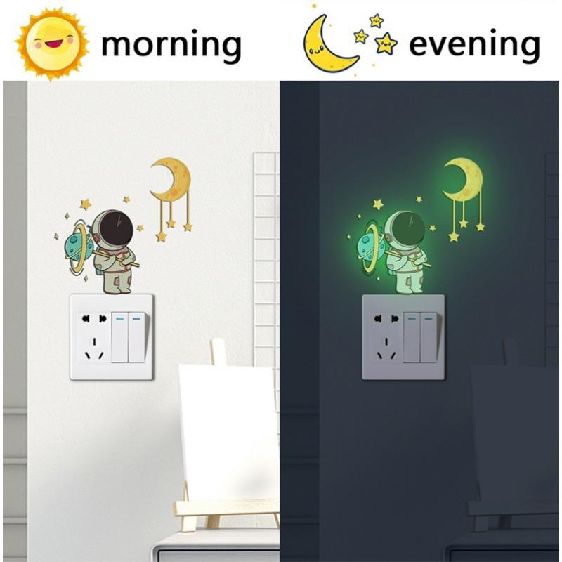 3PCS Luminous Astronaut Stars Moon Switch Stickers Decorative Wall Stickers Living Room Bedroom Self-stick Stickers