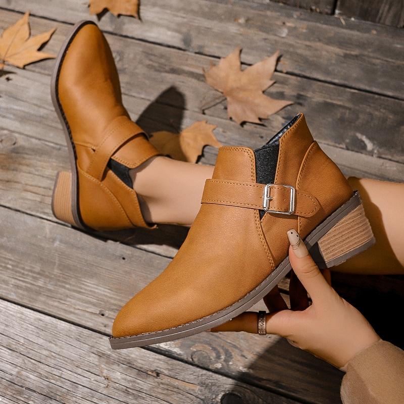 New Style Pin Buckle Comfortable Fashion Casual Women's Shoes Pointed Toe Thick Heels Solid Color Simple Elegant High Heels