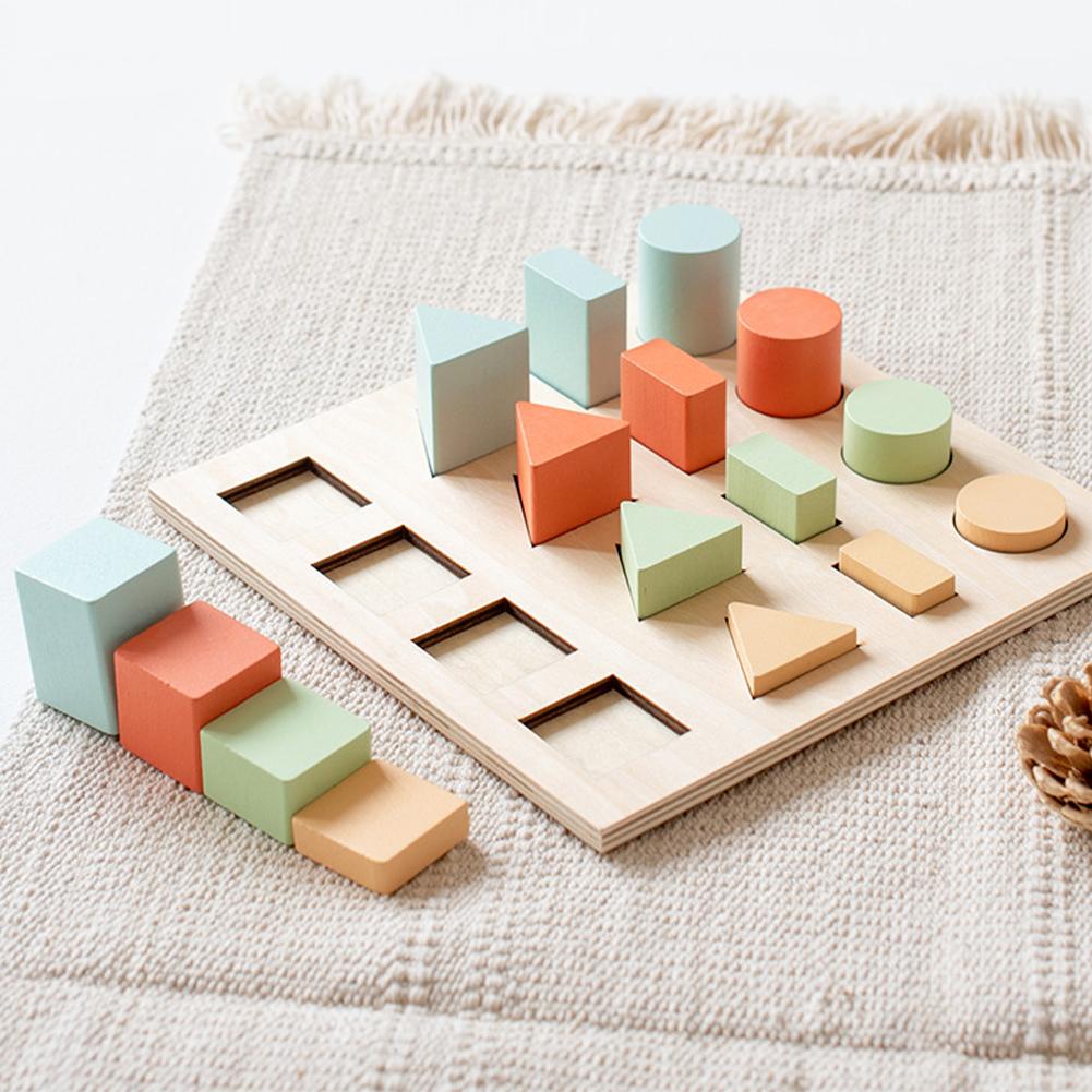 Kids Wooden Shape Puzzle Toy Geometric Shape Color Matching Cognition Board Gifts For Girls Boys