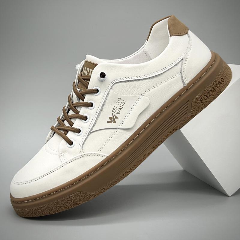 2024 Men s Korean Style Versatile Breathable Genuine Leather Casual White Shoes 41
