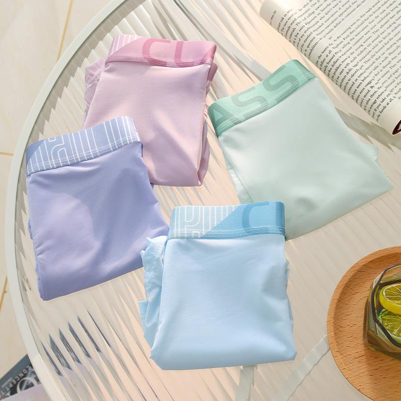 4 Stück Sommer Eis Seide Herren Unterwäsche Flache Ecken Teenager Jungen Atmungsaktiv Vier Ecken Unterwäsche Boxer Brief