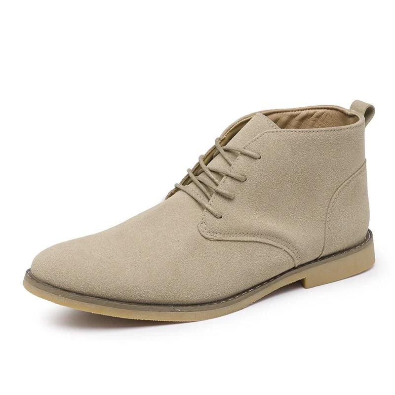 Trend Khaki Ankle Boots Men Pointed Toe Men's Chelsea Boots Man High Top Suede Leather Short Boots for Men